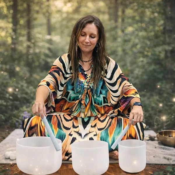 New Moon Sound Bath, crystal bowls at golden hour